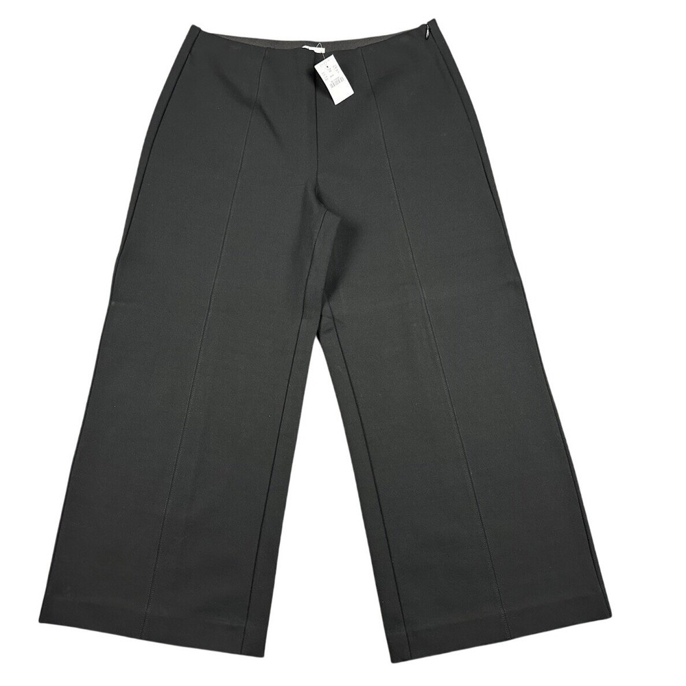 J Crew Women's Ponte Wide Leg Cropped Pants Black Side Zip Size 12 Fit 30X24